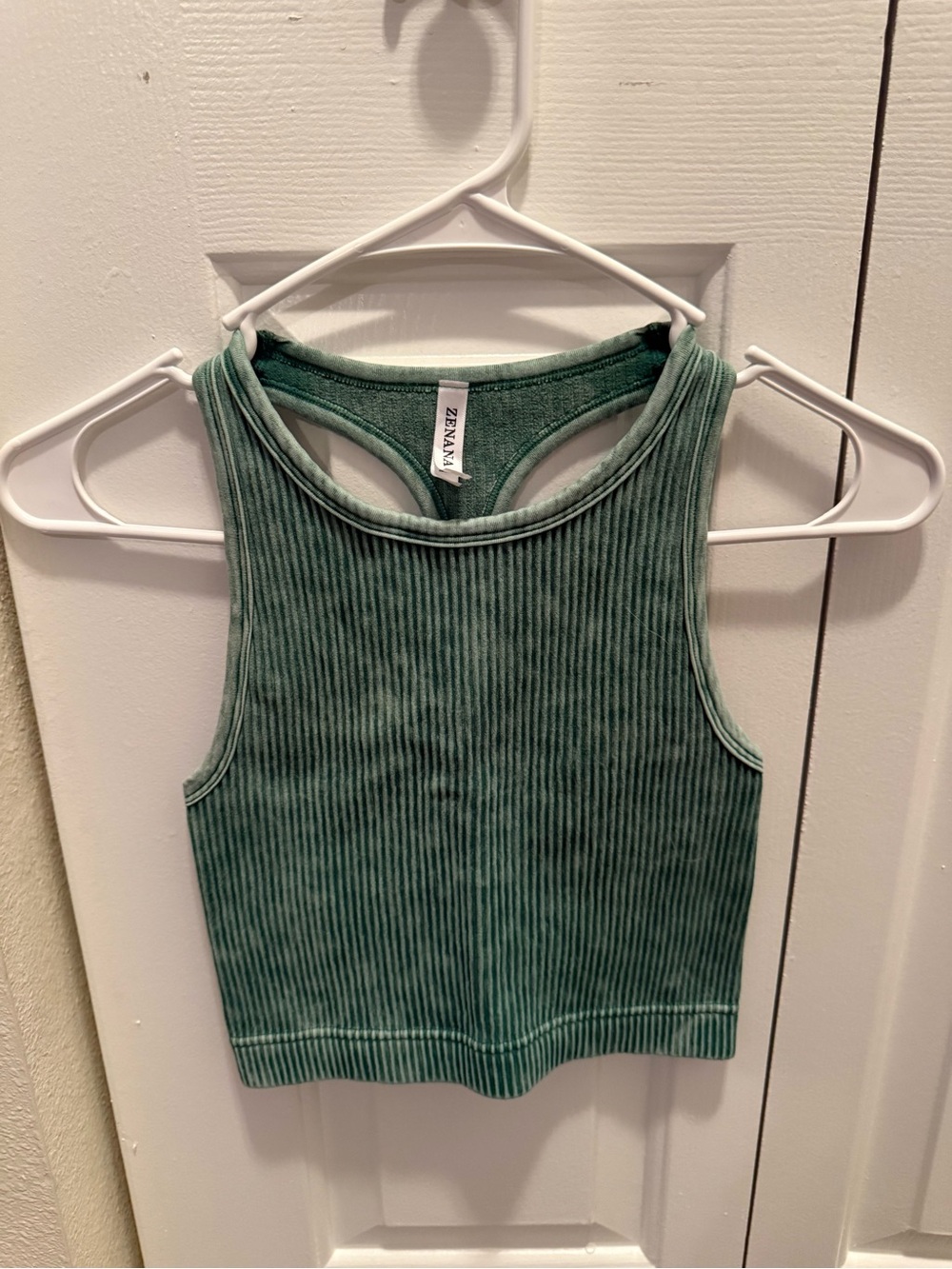 Zenana Outfitters Sage Green Ribbed Racerback Cropped Tank